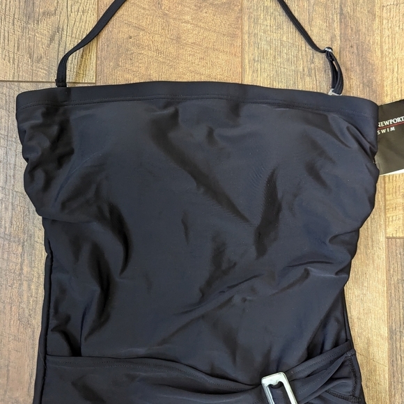 Vintage 90s Bandeau Belted One Piece Swimsuit 12 TALL Classic - Picture 2 of 12